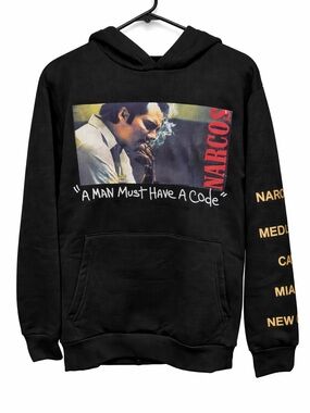 Reason x Narcos Pablo Escobar Black Graphic Hoodie Mens S NWT